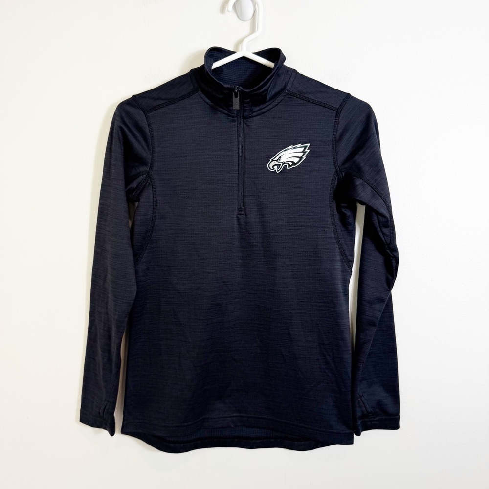 NFL Team Apparel Philadelphia Eagles Pullover Boy Medium 10/12 Black Quarter Zip